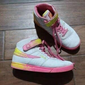 FILA 6 pink yellow white neon high top sneakers